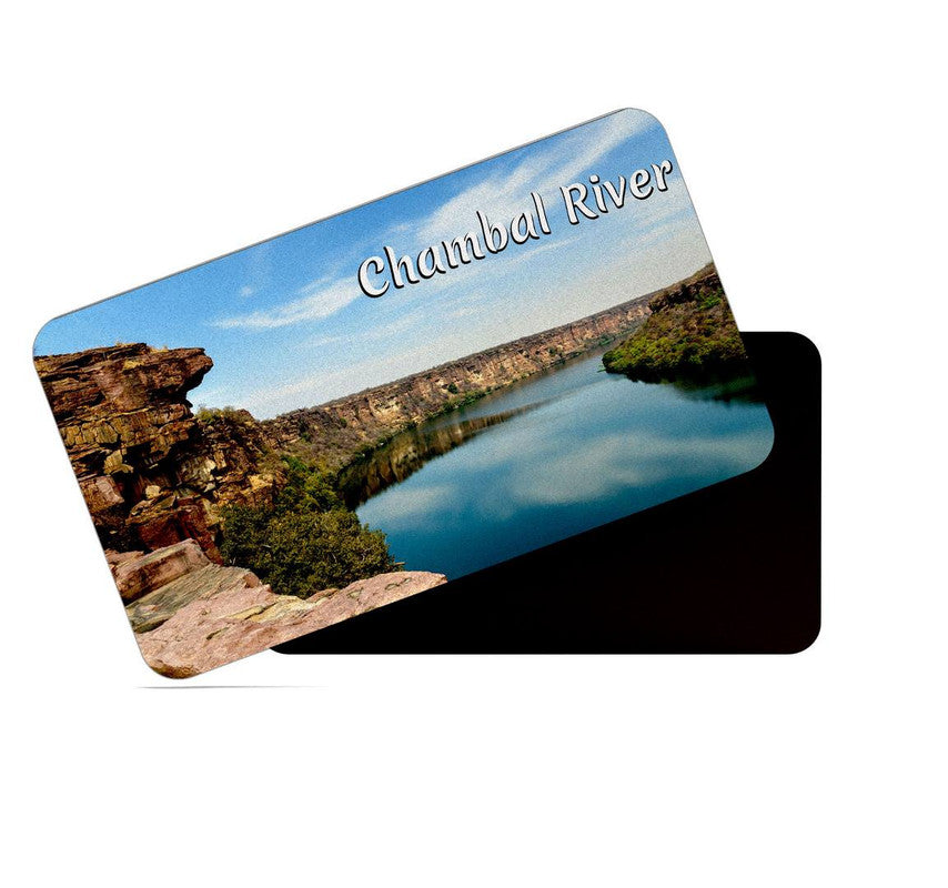 dhcrafts Rectangular Rubber Fridge Magnet / Magnetic Card Multicolor Madhya Pradesh Chambal River Design Pack of 1 (8.6cm x 5.4cm)